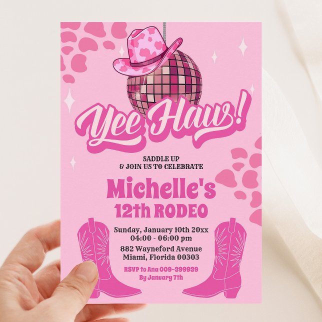 Hot Pink Disco Cowgirl yeehaw Birthday Party Einladung (Von Creator hochgeladen)