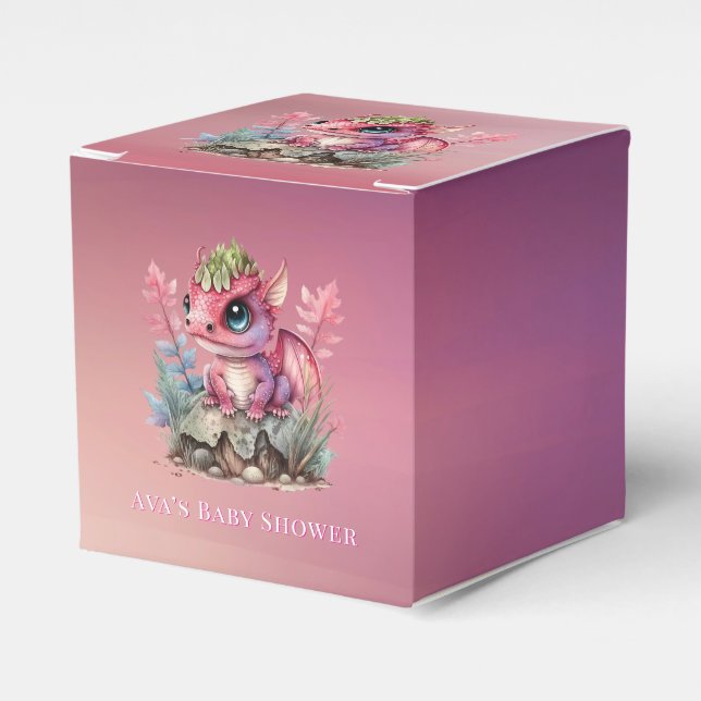 Hot Pink Dragon Girl Babydusche Geschenkschachtel (Vorderseite)