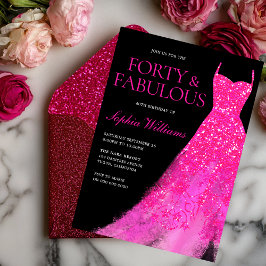 Hot Pink Dress Black 40. Geburtstag Party Einladung