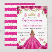 Hot Pink Dress Blonde Princess Quinceanera