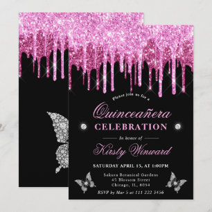 Hot Pink Driving Glitzer Quinceanera Einladung