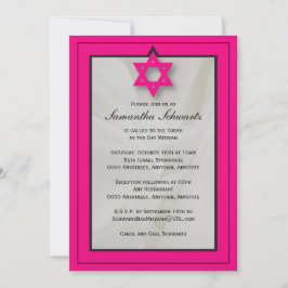 Hot Pink Elegant Fabric Bat Mitzvah Einladung