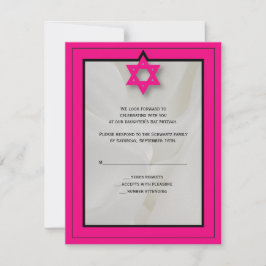 Hot Pink Elegant Fabric Bat Mitzvah UAWG Reply RSVP Karte