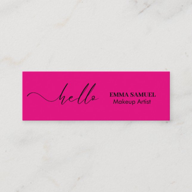 Hot Pink Elegant Hallo Minimale Kalligraphie Mini Visitenkarte (Vorderseite)