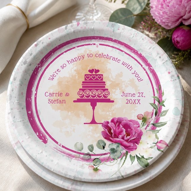 Hot Pink farbenfrohe Splash Hochzeit Pappteller (Von Creator hochgeladen)