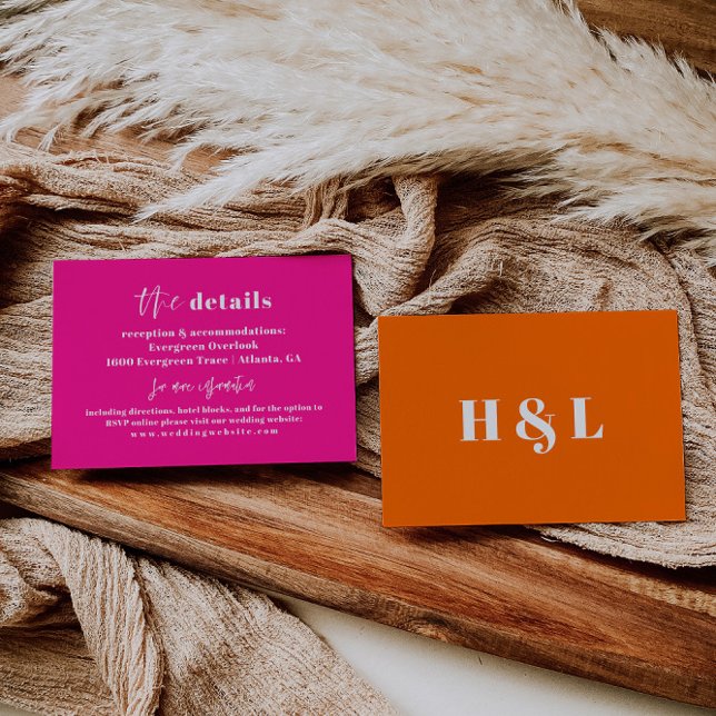 Hot Pink Fett Wedding Details Card Begleitkarte (Von Creator hochgeladen)