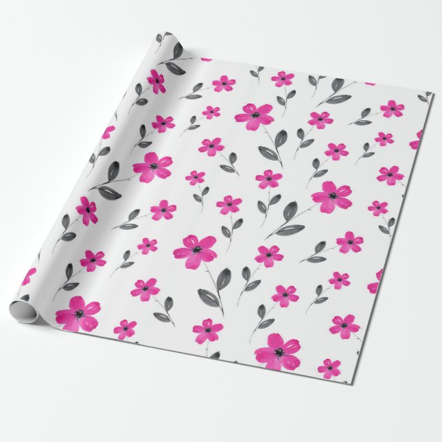Hot Pink Five Petal Blume Muster Geschenkpapier (Ungerollt)