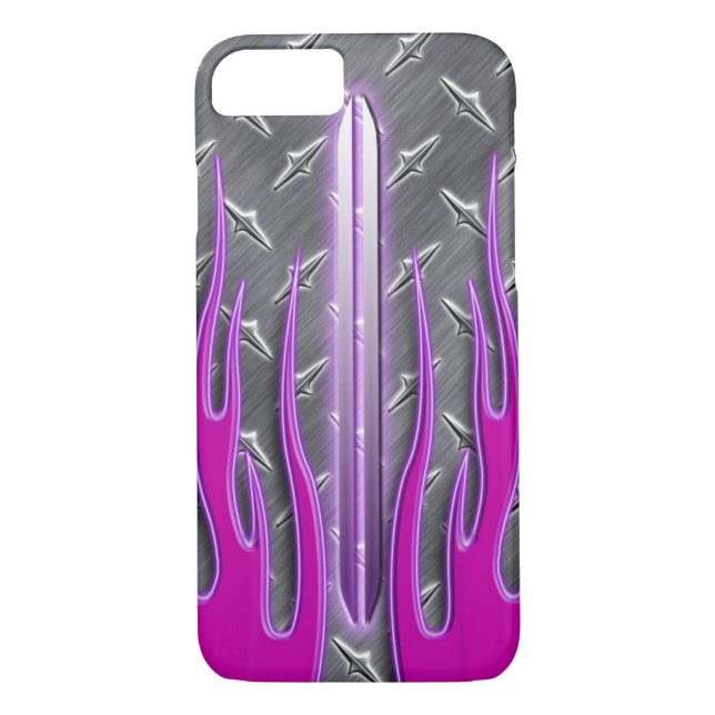 Hot Pink Flames Frisierte Auto Diamondplate Case-Mate iPhone Hülle (Rückseite)