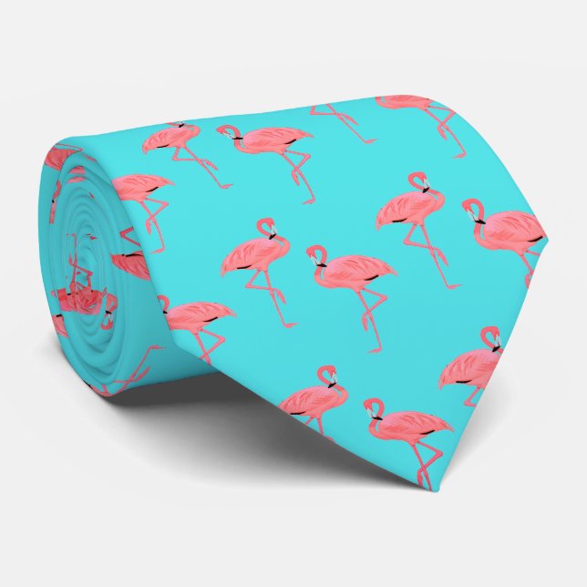 Hot Pink Flamingo Muster auf Türkis Krawatte (Gerollt)