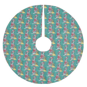 HOT PINK FLAMINGO SANTA, CHRISTMAS TREE SKIRT POLYESTER WEIHNACHTSBAUMDECKE