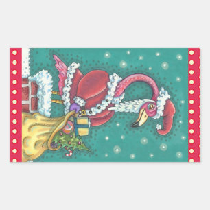 HOT PINK FLAMINGO SANTA CLAUS, CHRISTMAS STICKER