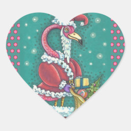 HOT PINK FLAMINGO SANTA CLAUS, CHRISTMAS STICKER