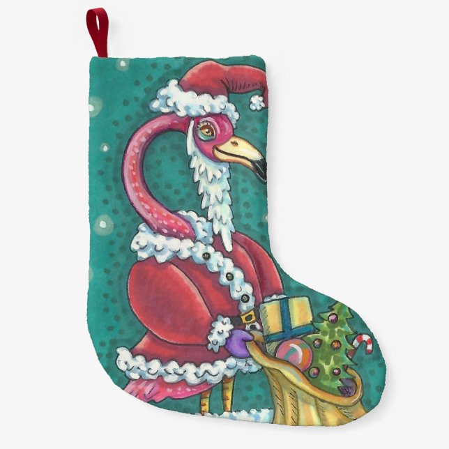 HOT PINK FLAMINGO SANTA FLEECE CHRISTMAS STRUMPF KLEINER WEIHNACHTSSTRUMPF (Vorderseite)