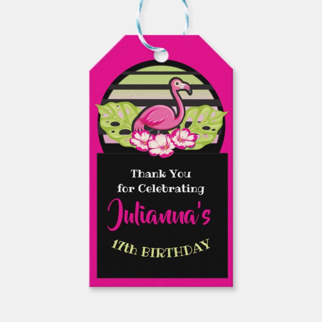 HOT PINK FLAMINGO Tropical Blätter Party Geschenk  Geschenkanhänger (Vorderseite)