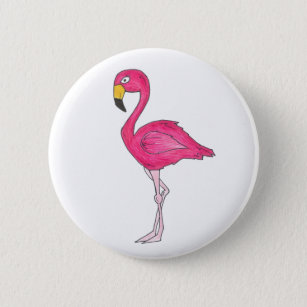 Hot Pink Flamingo Tropical Island Bird Paradies Button