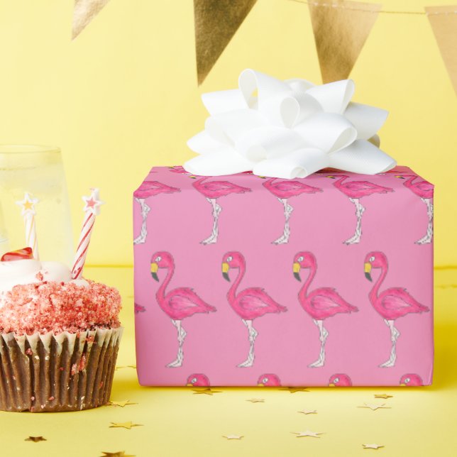 Hot Pink Flamingo Tropical Island Cartoon Bird Geschenkpapier (Geburtstagsparty)
