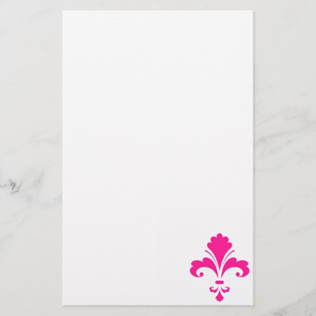 Hot Pink Fleur-de-lis Briefpapier (Vorderseite)