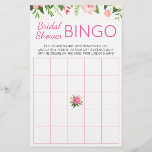 Hot Pink Floral Brautparty Bingo Game Flyer