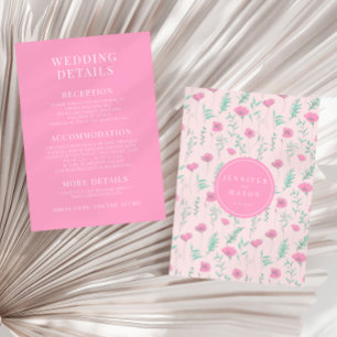 Hot pink floral elegante boho Hochzeitsdetails Begleitkarte