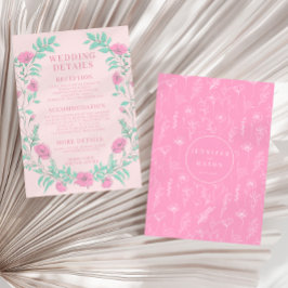 Hot pink floral elegante boho Hochzeitsdetails Begleitkarte