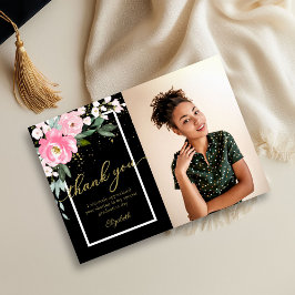 Hot Pink Floral Foto Abschluss Danke Karte