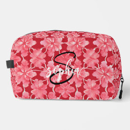 Hot Pink Floral Monogram Name Script Toiletry Bag Waschbeutel