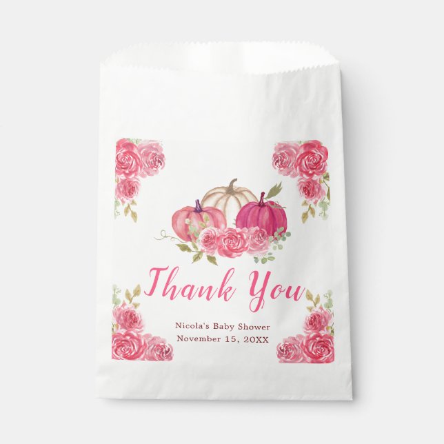 Hot Pink Floral Pumpkins Baby Dusche Geschenktütchen (Vorderseite)