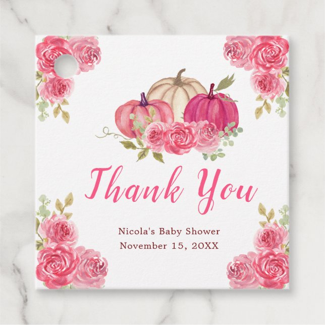 Hot Pink Floral Pumpkins Baby Shower Geschenkanhänger (Vorderseite)