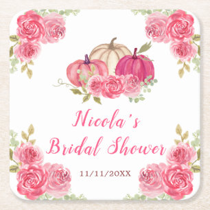 Hot Pink Floral Pumpkins Brautparty Rechteckiger Pappuntersetzer