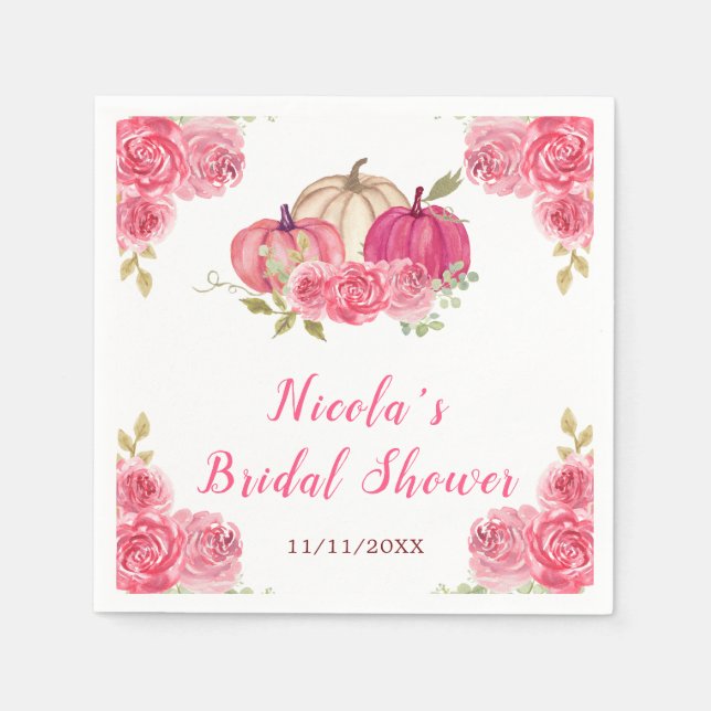 Hot Pink Floral Pumpkins Brautparty Serviette (Vorderseite)