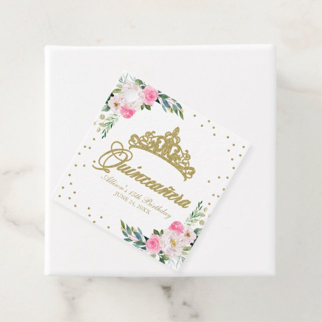 Hot Pink Floral Quinceanera Geschenkanhänger (Beispiel)