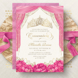Hot Pink Floral Tiara Girly Quinceanera Einladung