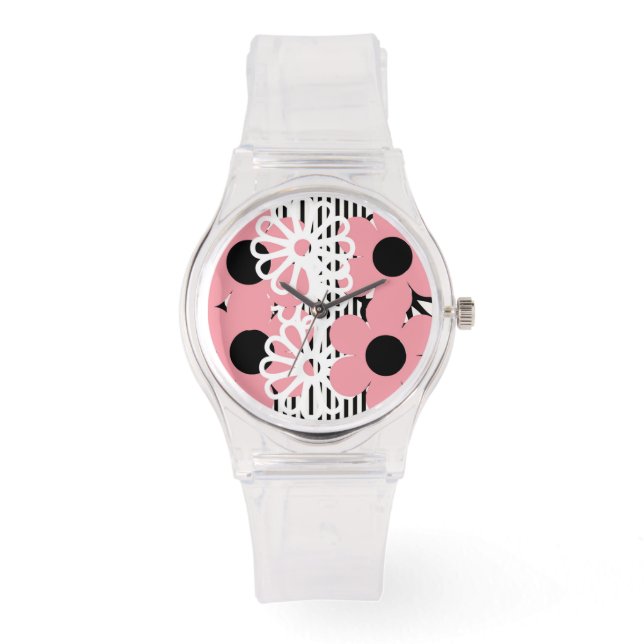 Hot Pink Floral Watch Armbanduhr (Vorderseite)