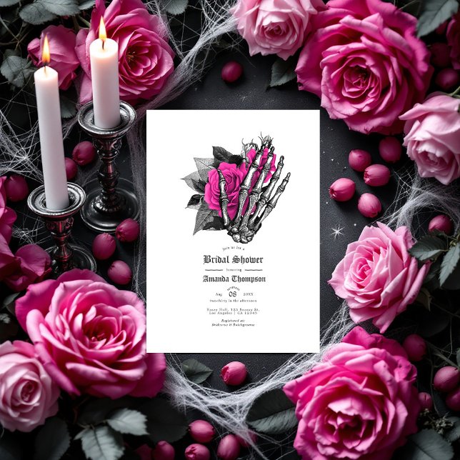 Hot-Pink florgotisches Brautparty Einladung (Hot-Pink Floral Gothic Bridal Shower Invitation)