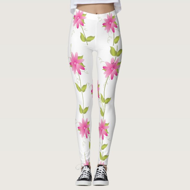 Hot Pink Flower Leggings (Vorderseite)