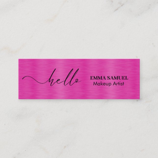 Hot Pink Foil Elegante Hallo Minimale Kalligraphie Mini Visitenkarte (Vorderseite)