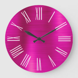 Hot Pink Foil White Roman Numerals Große Wanduhr