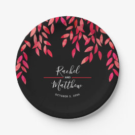 Hot Pink Foliage auf Schwarzer Hochzeit Pappteller