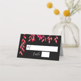 Hot Pink Foliage auf Schwarzer Hochzeit Platzkarte