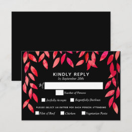 Hot Pink Foliage auf Schwarzer Hochzeit RSVP Karte