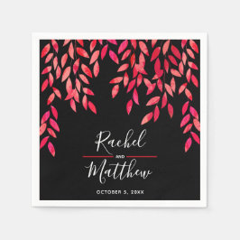 Hot Pink Foliage auf Schwarzer Hochzeit Serviette