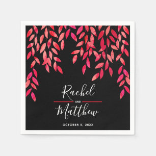 Hot Pink Foliage auf Schwarzer Hochzeit Serviette