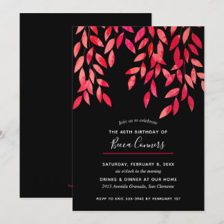 Hot Pink Foliage Schwarzer Geburtstag Einladungen