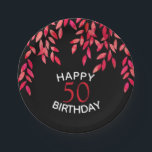 Hot Pink Folies auf Black Birthday Party Pappteller<br><div class="desc">Elegante Blätter in warmen Rosa, Rot und Orange auf einem schwarzen Hintergrund Happy Birthday und der Gast der Ehre Geburtstag in schicken Schriften gemalt. Ändern Sie die schwarze Farbe hinter dem Blattwerk in eine beliebige Farbe, um das Party zu bestimmen. **TIPP: Klicken Sie auf die Schaltfläche CUSTOMIZE (oder passen Sie...</div>