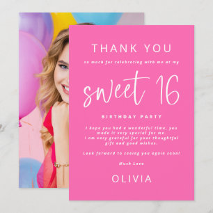 Hot Pink Foto Sweet 16 Geburtstagsparty Danke Karte