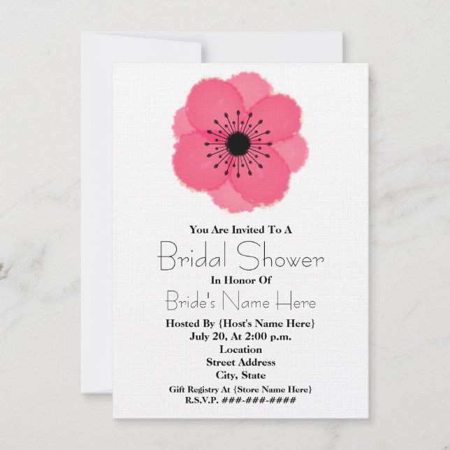 Hot Pink Französisch Anemone Bridal Dusche Einladu Einladung (Vorderseite)