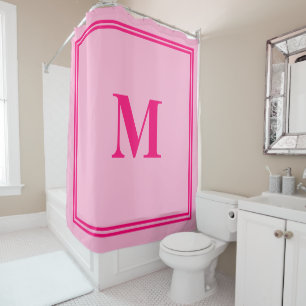 Hot Pink Fuchsia Monogramm Strip Individuelle Name Duschvorhang