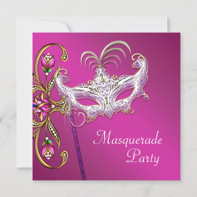 Hot Pink Fuchsia Pink Masquerade Party Einladung (Vorderseite)
