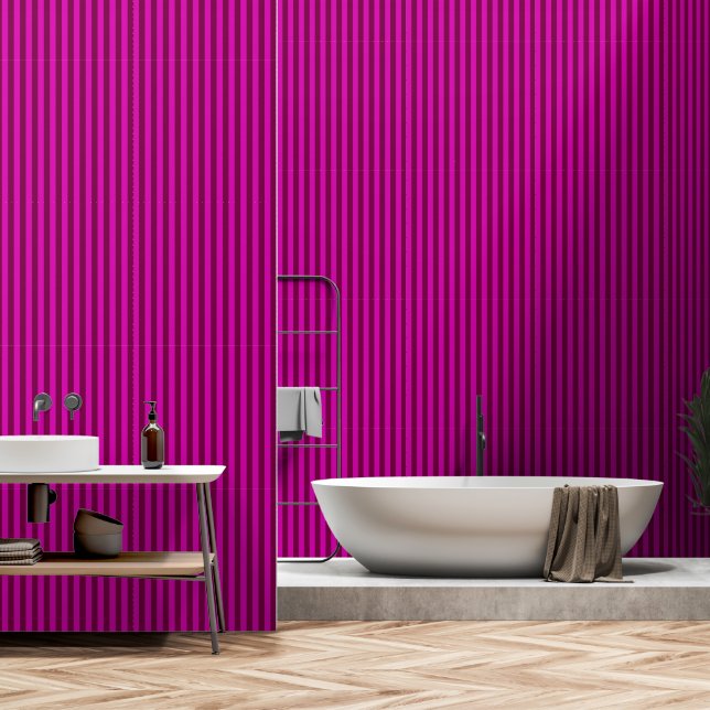 Hot Pink Fuchsia & Raspberry Rote Streifen Tapete (Badezimmer)