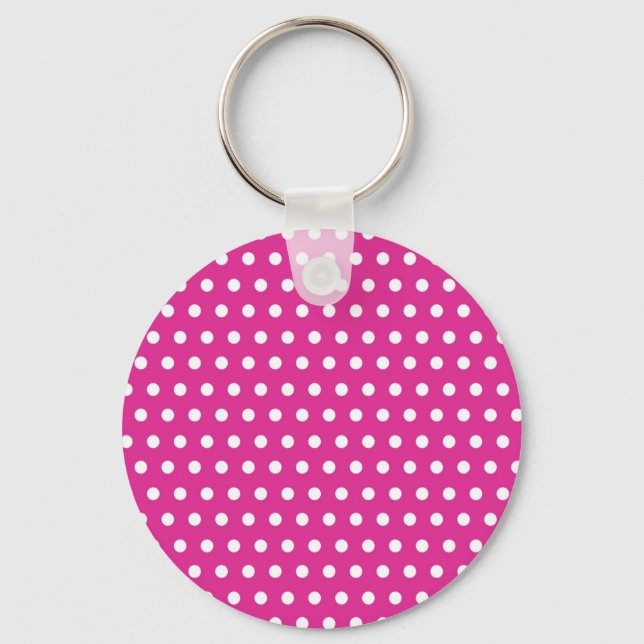 Hot Pink Fuchsia und White Polka Dots Muster Gesch Schlüsselanhänger (Vorderseite)